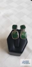 Silver colored green stone (jade) earrings, marked LNT 925, approximately 9.5 G
