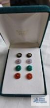Gold colored earrings marked 14K with interchangeable genuine stones