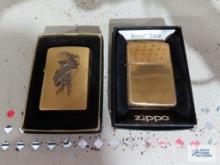 Zippo lighter in box and Zippo cowboy and horse figurine lighter in box
