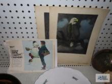 1977 Norman Rockwell Credit Union advertising calendar pages and American bald eagle prints