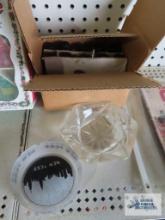 New York advertising ashtray, glass ashtray and small glass containers