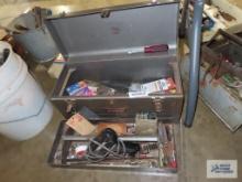 Craftsman metal toolbox with various tools, electrical items, and hardware