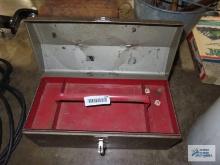 Metal toolbox with red tray insert