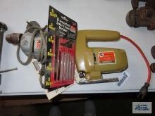 Black & Decker jigsaw. Black & Decker drill and attachments.