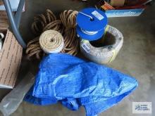Small blue tarp and various rope