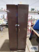 Metal two-door cabinet and clothes hangers