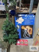 30" Angel and snowman light sculptures and outdoor mini lights