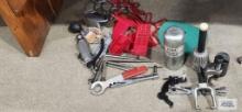 Variety of specialty automotive tools including pullers, pneumatic tie grinder, air conditioning