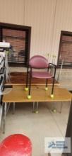 Five formica top tables and padded armchair. 59-1/2" by 23-1/2".