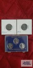 1943 Steel cents, wartime emergency issue, in plastic case. 1943 and 1943-D steel pennies.