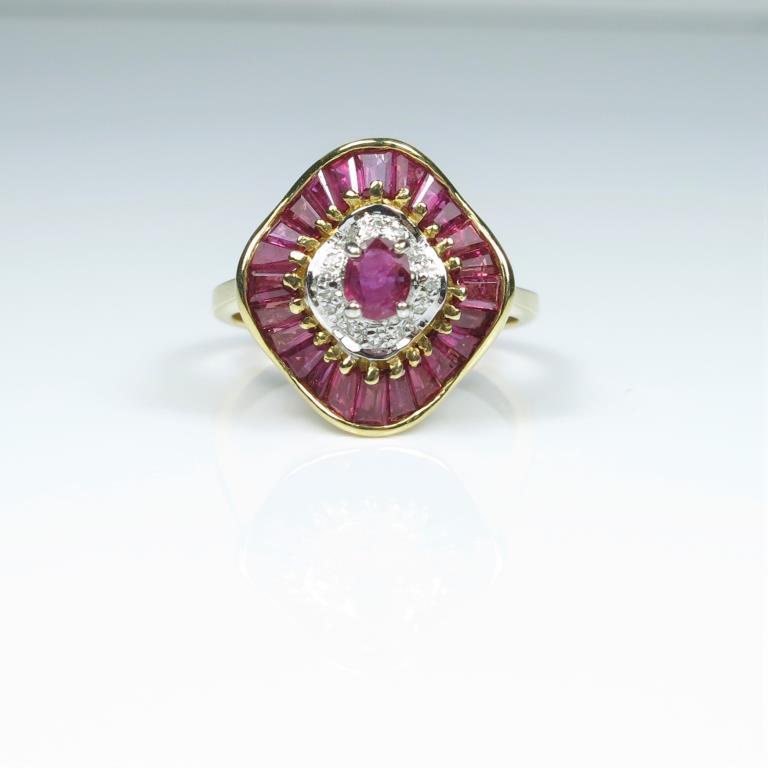 Elegant Ballerina style Ruby and Diamond Ring