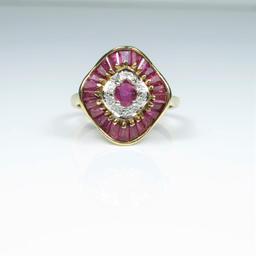 Elegant Ballerina style Ruby and Diamond Ring
