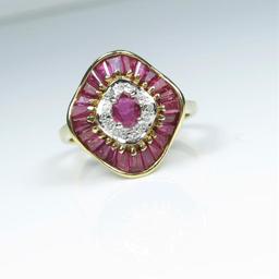 Elegant Ballerina style Ruby and Diamond Ring