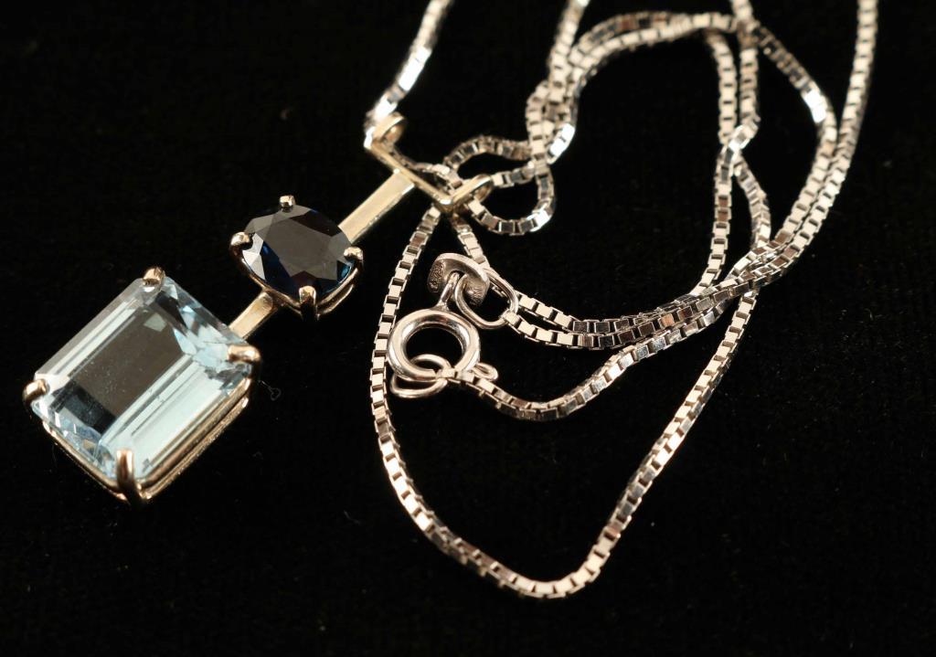 Tiffany Style Pendant with Blue Topaz & Sapphire