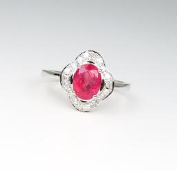 Elegant Orangy-Pink Sapphire and Diamond Ring