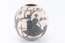Day of the Dead Incised carved Pot