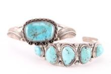 Two Sterling and Turquoise Cuffs.
