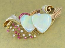 Fascinating Antique Opal, Ruby and Diamond