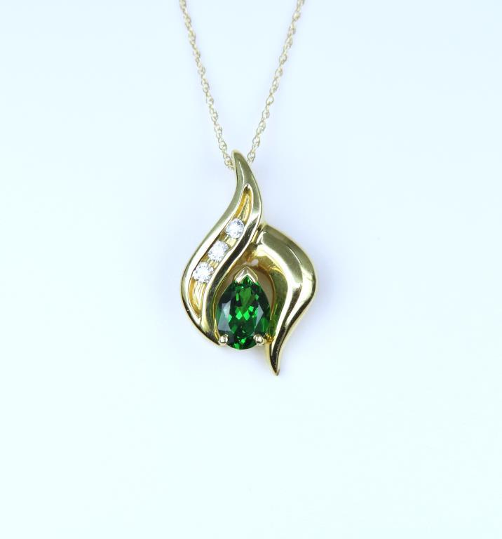 Elegant Fine Tsavorite Garnet & Diamond Pendant