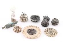 8 Horse Hair Baskets & 2 Fetishes.