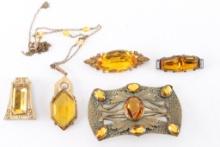 Lot of Vintage Yellow Glass Jewelry.