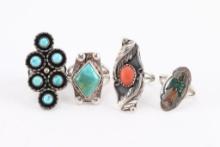 Lot of 4 Native American Rings.