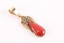 Richard Tsosie Coral & 14kt Pendant