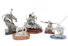 Lot of 5 Pewter Statues on Stands.