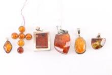 Amber & Sterling Pendant Lot.