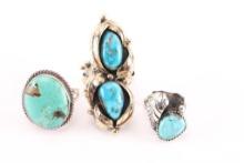 Lot of 3 Turquoise Rings.