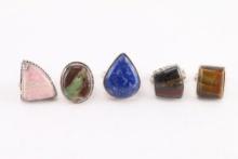 Lot of 5 Natural Stone Rings.