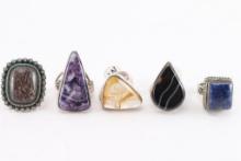 Lot of 5 Natural Stone Rings.
