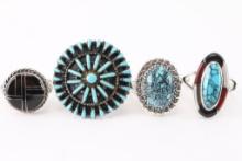 Lot of 4 Ladies Sterling Rings.