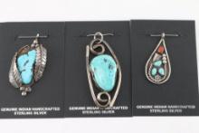 Lot of 3 Sterling & Turquoise Pendants.