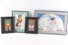 Lot of 3 Watercolors & 1 Print