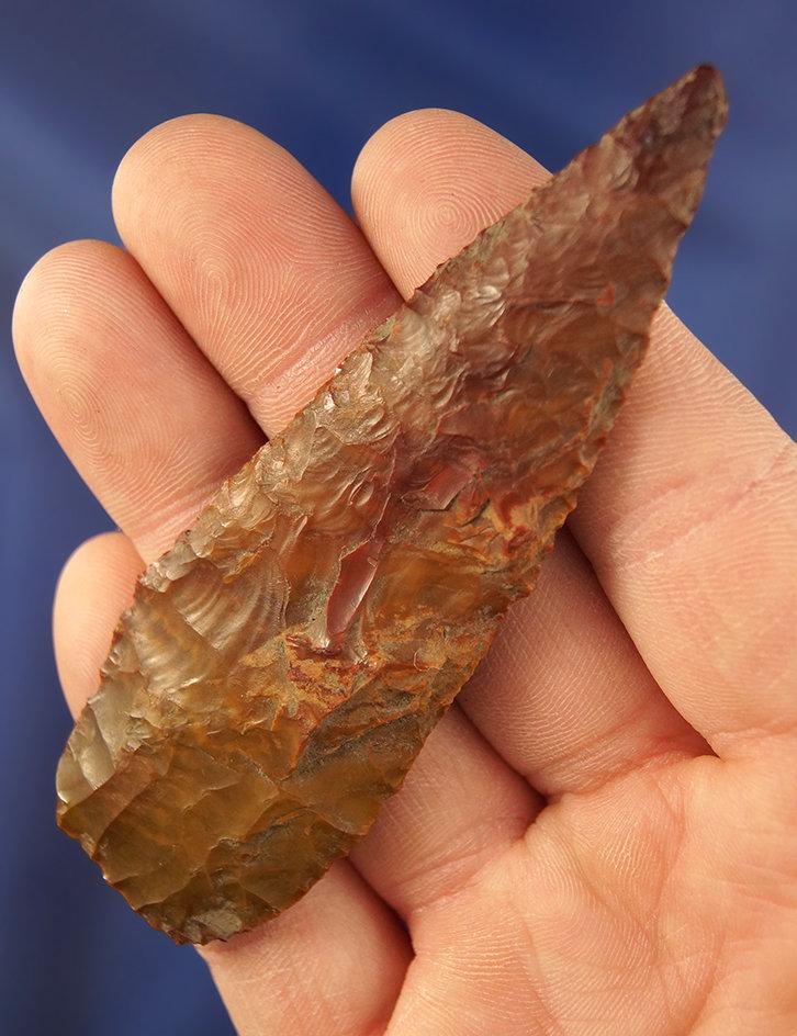 Well made Knife from Atlatl Valley. Multi-colored Jasper, 3 11/16" L, found in the 1950's