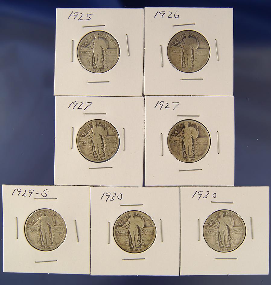 1925, 1926, 2-1927, 1929-S and 2-1930 Standing Liberty Quarters AG-F