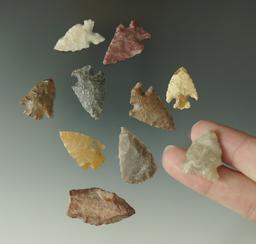 Set of 10 arrowheads found in Colorado by Louis Brunke, largest is 1 1/4".