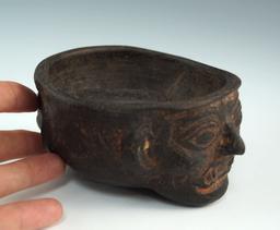 Chavin culture medicine cup with 2 faces and original pestle. Found in Peru. Circa 800 BC.