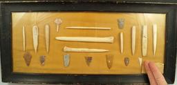 Frame group of bone and Flint artifacts found at the Tobias site in Rice County Kansas