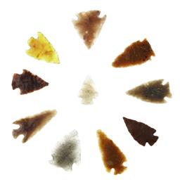Set of 10 very nice arrowheads found in Colorado, largest is 1 1/16".  Ex. Bob Roth.