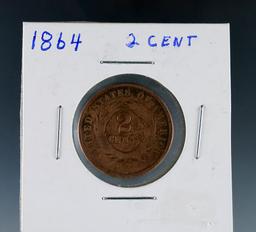 1864 2 Cent Piece AG+ Details Cleaned