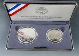 1991 Mount Rushmore Commemorative 2 Piece Proof Set Half Dollar and Silver Dollar - COA