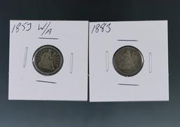 1853 With Arrows and 1883 Seated Liberty Dimes G-VG
