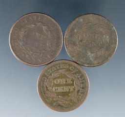 3 US Large Cents 1836, 1840 and1845 AG-VG Details Environmental Damage