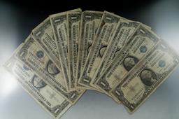 10 Silver Certificates 1935 E, 4-1957, 1957 A and 4-1957-B G-VG