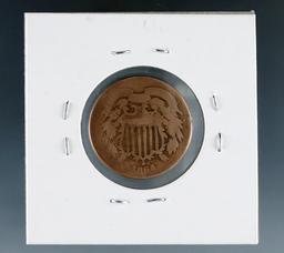 1864 2 Cent Piece AG+ Details Cleaned