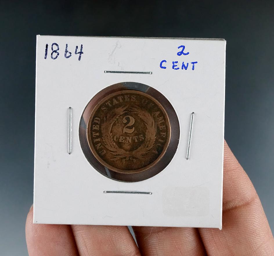 1864 2 Cent Piece AG+ Details Cleaned