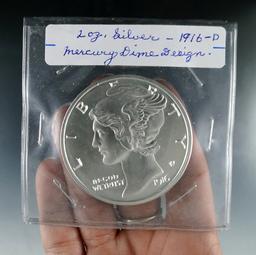 1916-D Mercury Dime Design 2 Troy Ounce Silver Proof