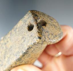 4 1/2" Adena Drilled Bar Amulet made from speckled Granite. Wyandot Co., Ohio. Bennett COA.